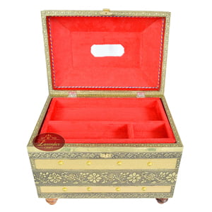 Big Royal Treasure Chest Style, Artificial Leather Finish, Wooden Handmade Jewellery Box - Golden